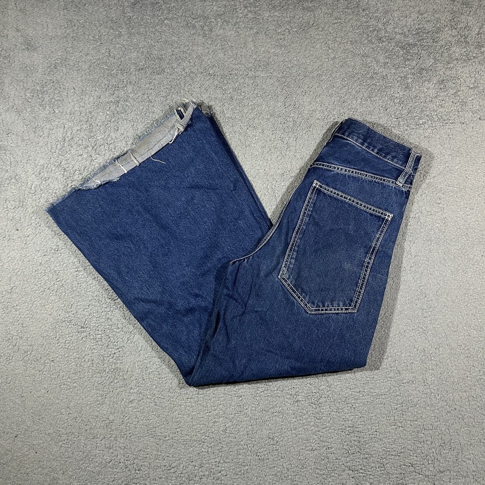 Zara Extra Wide Leg Jeans Womens 4 Blue Denim Mid Rise Raw Hem #2967